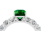 White gold Emerald Cut Emerald Prong Setting with Side Stones on a Pave Band_4