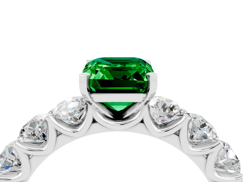 White gold Emerald Cut Emerald Prong Setting with Side Stones on a Pave Band_4