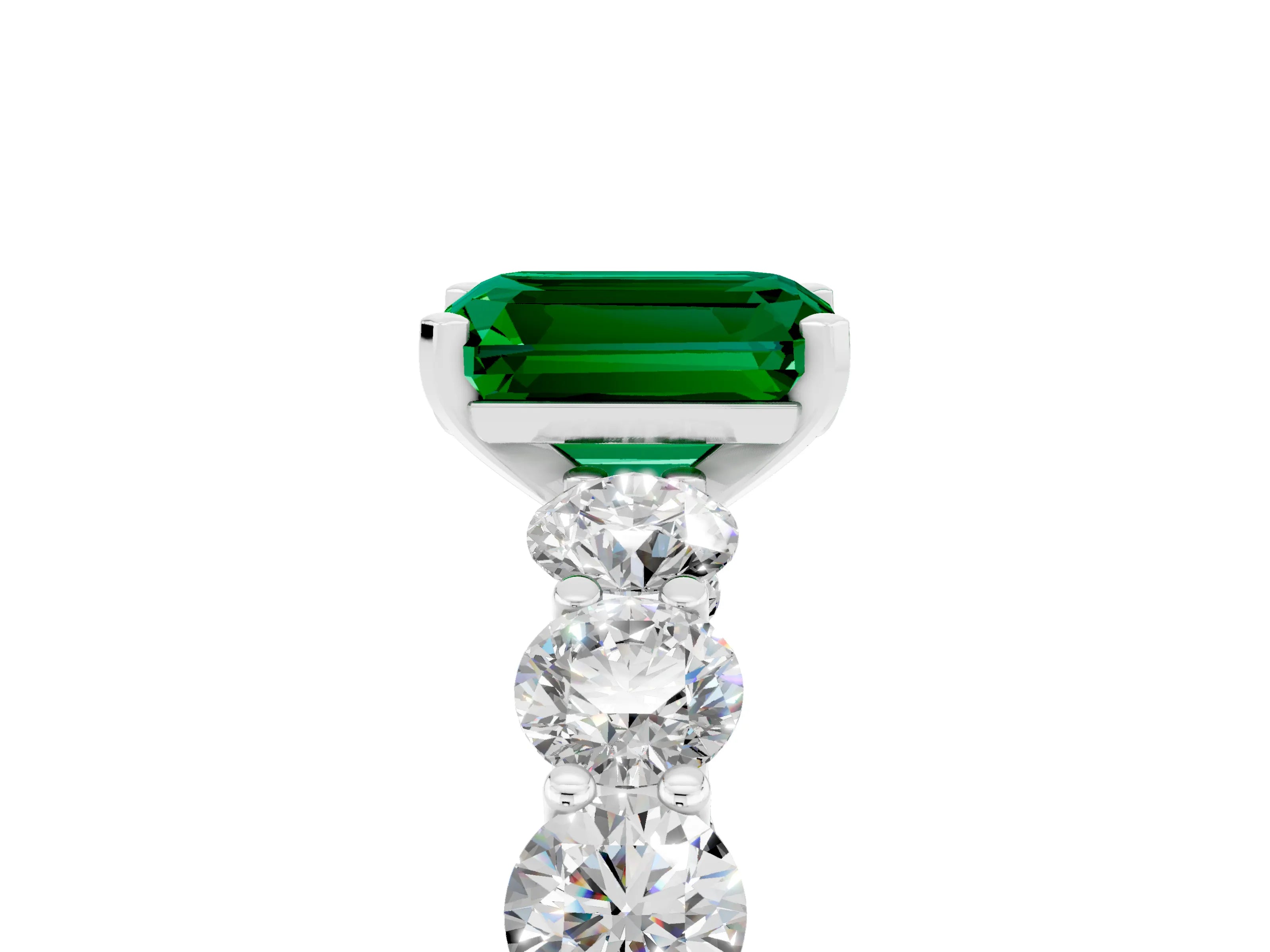 White gold Emerald Cut Emerald Prong Setting with Side Stones on a Pave Band_5