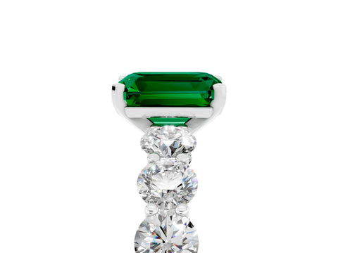 White gold Emerald Cut Emerald Prong Setting with Side Stones on a Pave Band_5