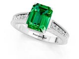 White gold Emerald Cut Emerald Ring with Milgrain Pavé Band and Four-Prong Setting_13