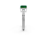 White gold Emerald Cut Emerald Ring with Milgrain Pavé Band and Four-Prong Setting_14