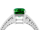 White gold Emerald Cut Emerald Ring with Milgrain Pavé Band and Four-Prong Setting_16