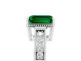 White gold Emerald Cut Emerald Ring with Milgrain Pavé Band and Four-Prong Setting_17