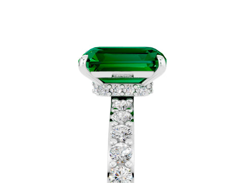 White gold Emerald Cut Emerald Ring with Pavé Band and Four-Prong Setting_5