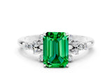 White gold Emerald Cut Emerald Ring with Side Stones and Four-Prong Setting_36