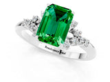 White gold Emerald Cut Emerald Ring with Side Stones and Four-Prong Setting_37
