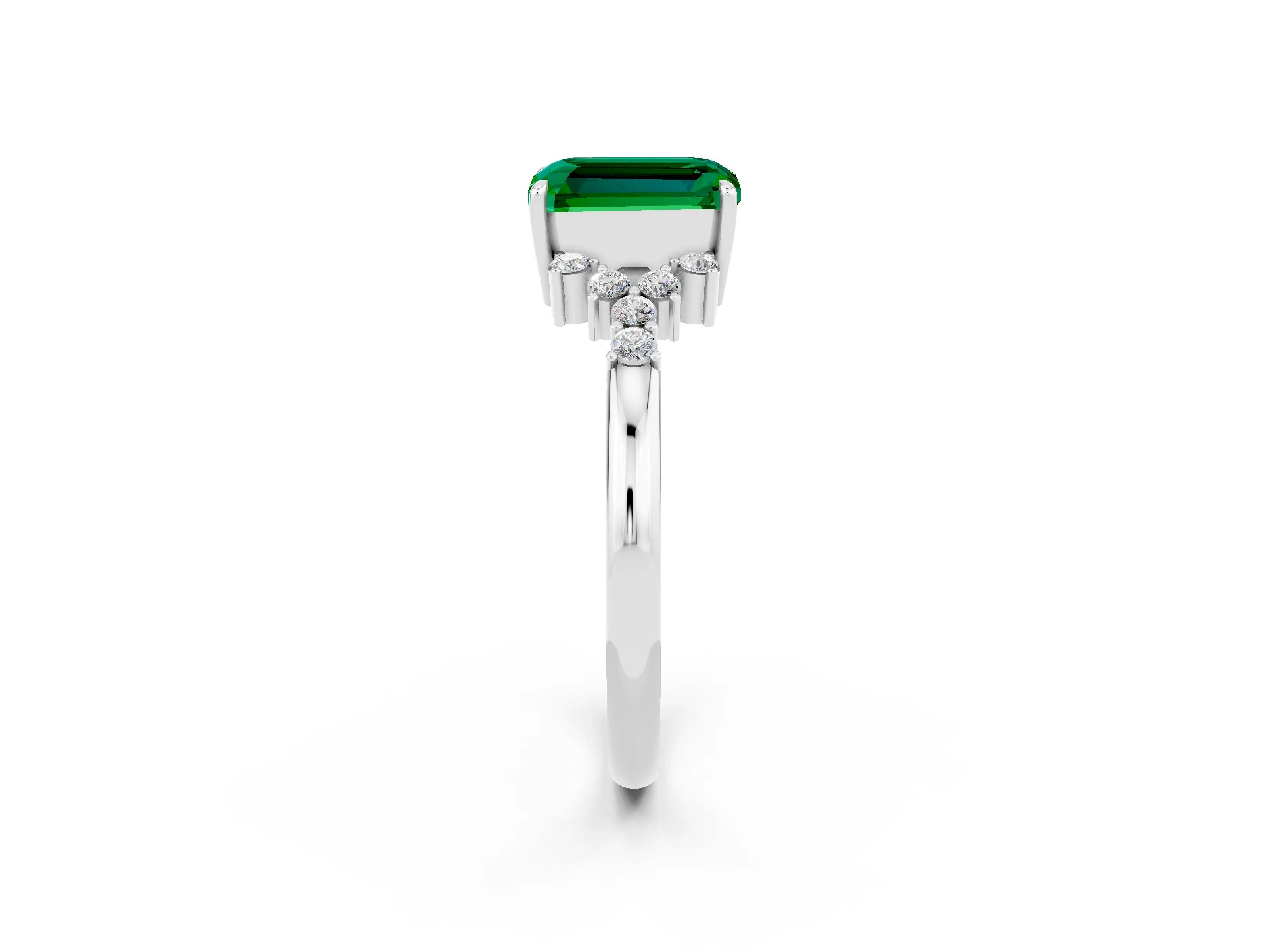 White gold Emerald Cut Emerald Ring with Side Stones and Four-Prong Setting_38