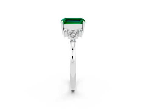 White gold Emerald Cut Emerald Ring with Side Stones and Four-Prong Setting_38