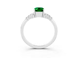 White gold Emerald Cut Emerald Ring with Side Stones and Four-Prong Setting_39