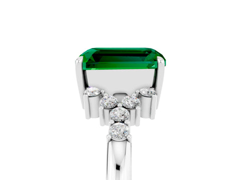 White gold Emerald Cut Emerald Ring with Side Stones and Four-Prong Setting_41
