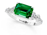 White gold Emerald Cut Emerald Scattered Round Accent Ring with Prong Setting_25