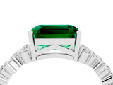 White gold Emerald Cut Emerald Scattered Round Accent Ring with Prong Setting_28