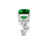 White gold Emerald Cut Emerald Scattered Round Accent Ring with Prong Setting_29