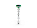 White gold Emerald Cut Emerald Side Stone Solitaire Ring with Round  and Four-Prong Setting_62
