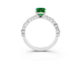 White gold Emerald Cut Emerald Side Stone Solitaire Ring with Round  and Four-Prong Setting_63