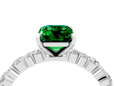 White gold Emerald Cut Emerald Side Stone Solitaire Ring with Round  and Four-Prong Setting_64