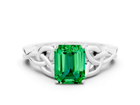 White gold Emerald Cut Emerald Solitaire Celtic Knot Ring with Four-Prong Setting_12