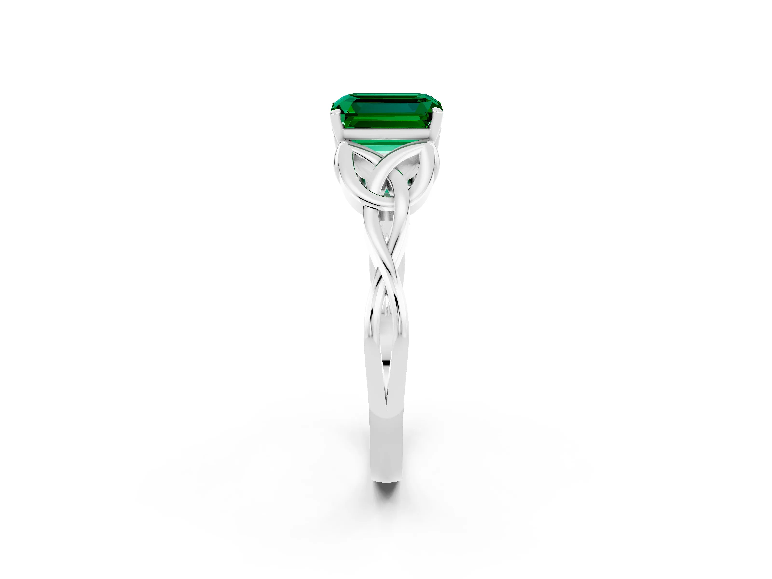 White gold Emerald Cut Emerald Solitaire Celtic Knot Ring with Four-Prong Setting_14