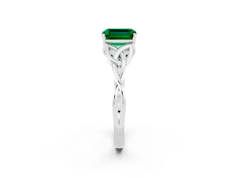 White gold Emerald Cut Emerald Solitaire Celtic Knot Ring with Four-Prong Setting_14