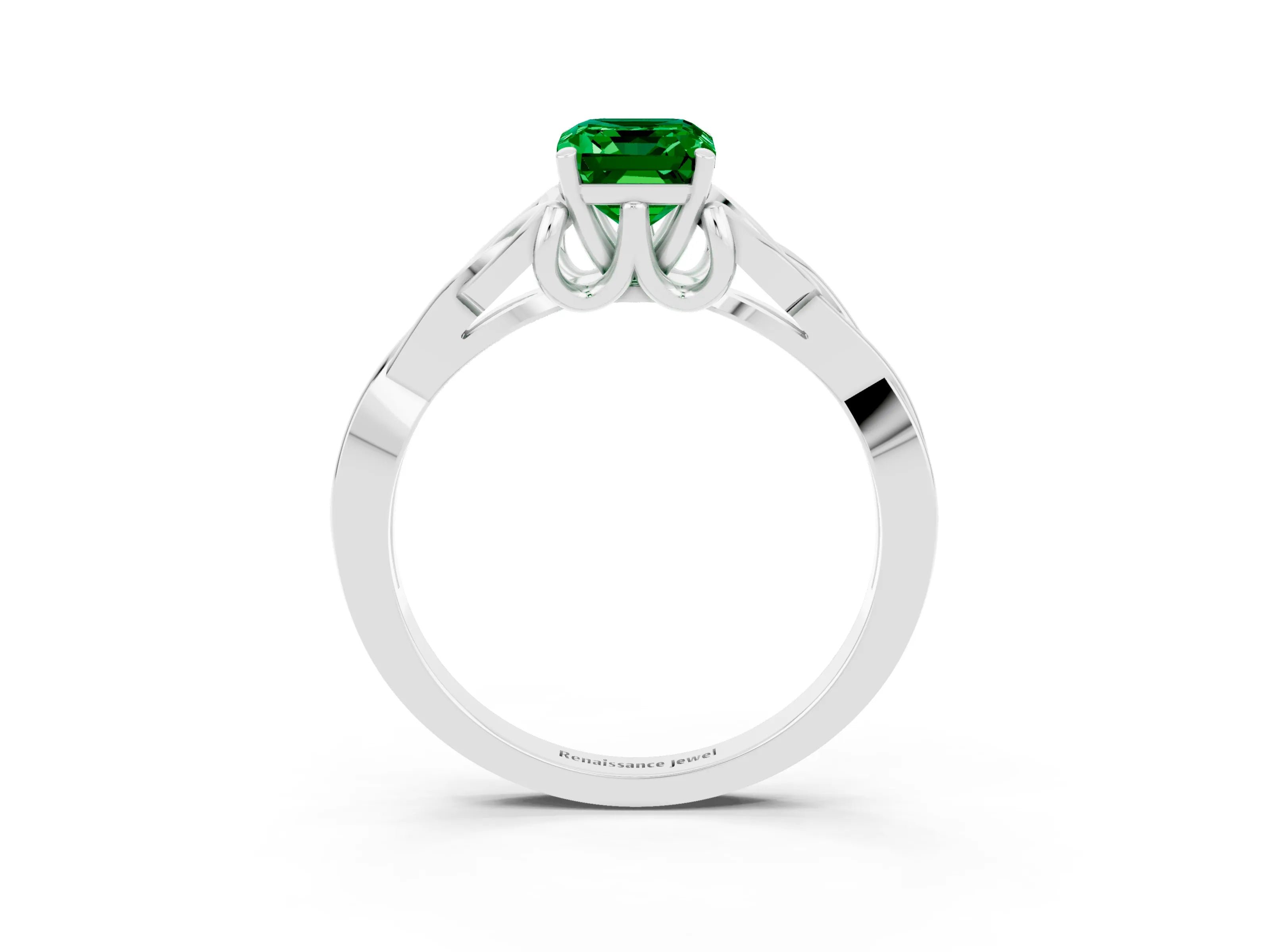 White gold Emerald Cut Emerald Solitaire Celtic Knot Ring with Four-Prong Setting_15