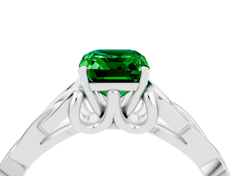White gold Emerald Cut Emerald Solitaire Celtic Knot Ring with Four-Prong Setting_16