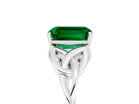 White gold Emerald Cut Emerald Solitaire Celtic Knot Ring with Four-Prong Setting_17