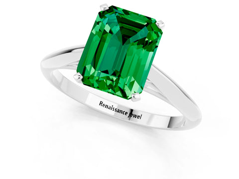 White gold Emerald Cut Emerald Solitaire Engagement Ring with Cathedral Setting and Four-Prong Mount_13