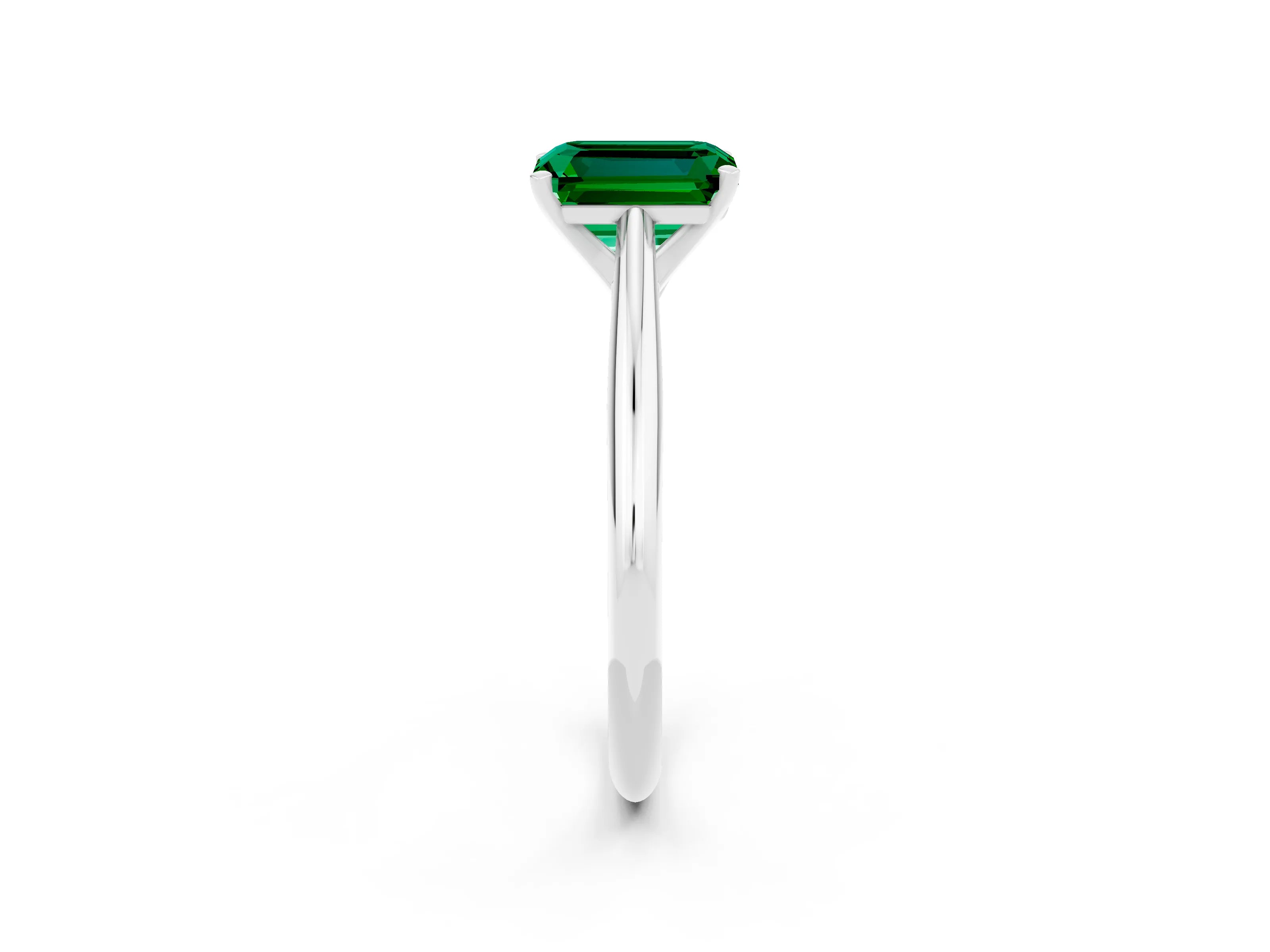 White gold Emerald Cut Emerald Solitaire Engagement Ring with Cathedral Setting and Four-Prong Mount_14