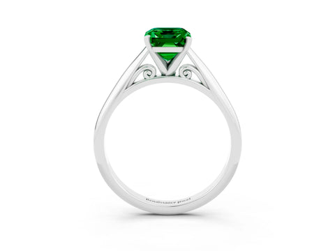 White gold Emerald Cut Emerald Solitaire Engagement Ring with Cathedral Setting and Four-Prong Mount_15