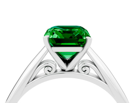 White gold Emerald Cut Emerald Solitaire Engagement Ring with Cathedral Setting and Four-Prong Mount_16