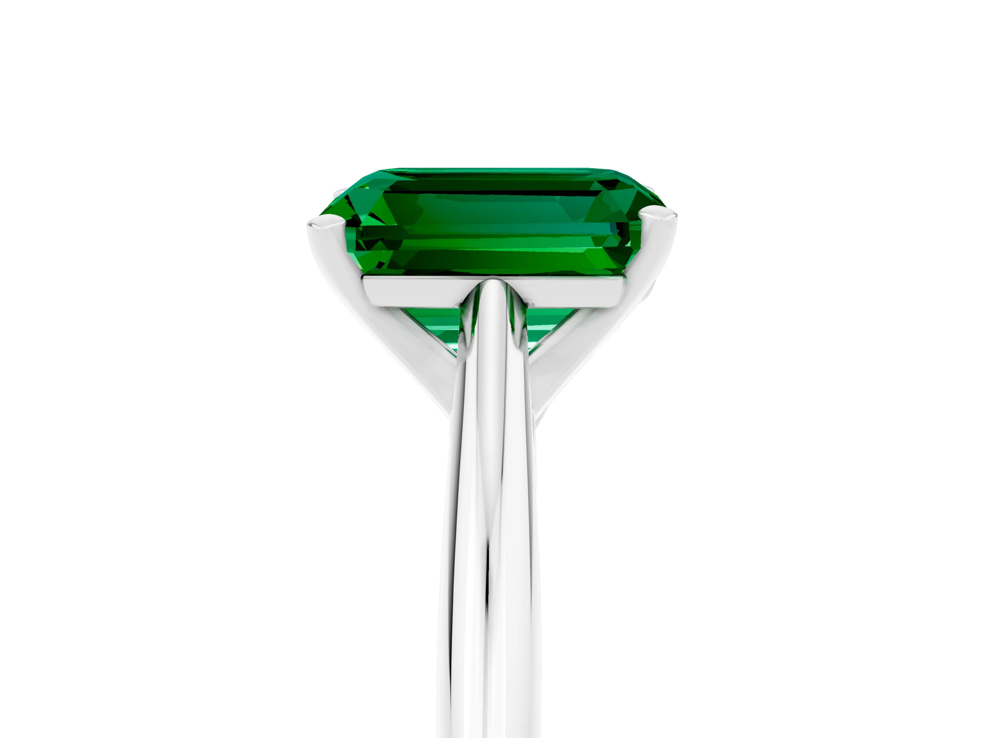 White gold Emerald Cut Emerald Solitaire Engagement Ring with Cathedral Setting and Four-Prong Mount_17
