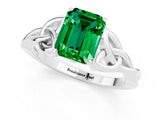 White gold Emerald Cut Emerald Solitaire Engagement Ring with Celtic Knot Band and Four-Prong Setting_1