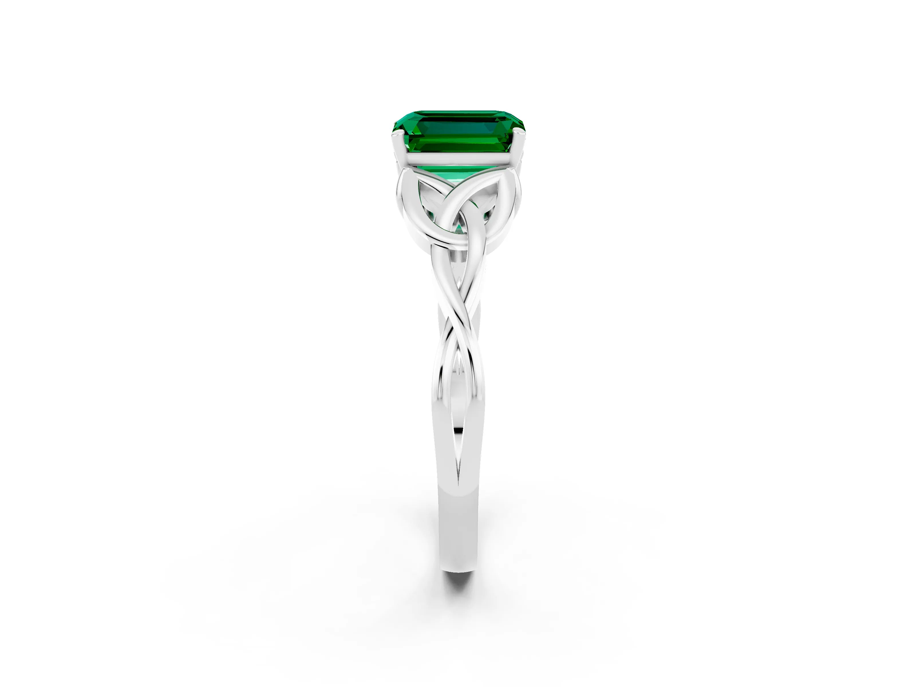 White gold Emerald Cut Emerald Solitaire Engagement Ring with Celtic Knot Band and Four-Prong Setting_2