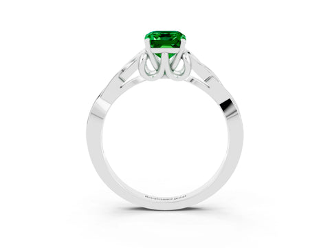White gold Emerald Cut Emerald Solitaire Engagement Ring with Celtic Knot Band and Four-Prong Setting_3