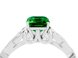 White gold Emerald Cut Emerald Solitaire Engagement Ring with Celtic Knot Band and Four-Prong Setting_4