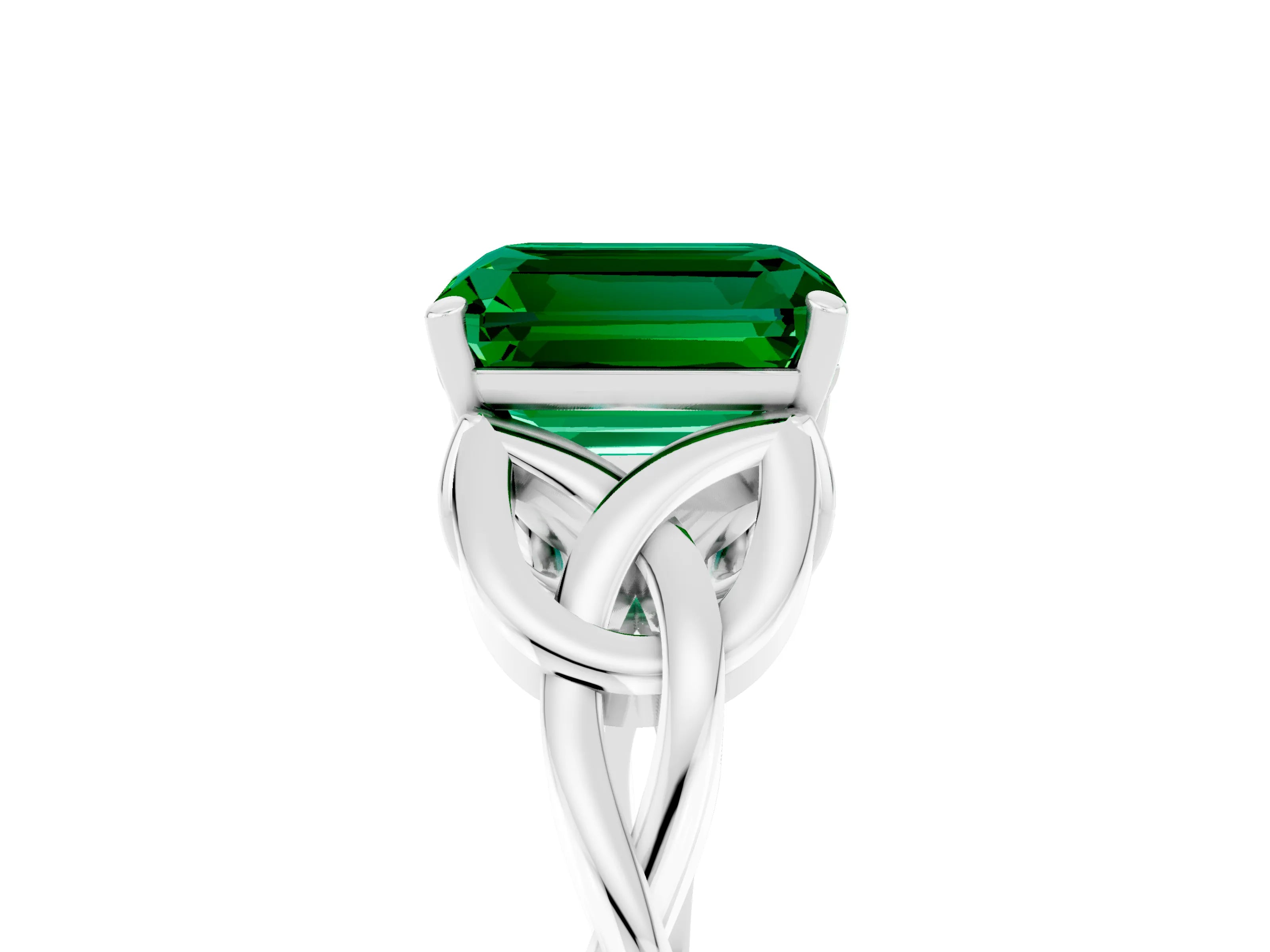 White gold Emerald Cut Emerald Solitaire Engagement Ring with Celtic Knot Band and Four-Prong Setting_5