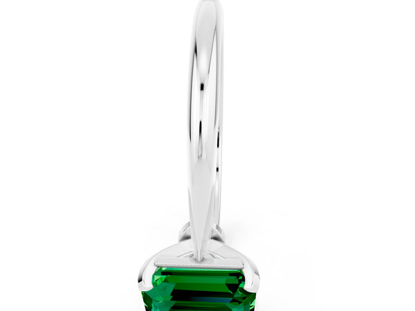 White gold Emerald Cut Emerald Solitaire Engagement Ring with Classic Band and Four-Prong Setting