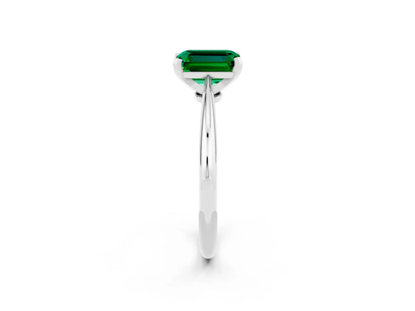 White gold Emerald Cut Emerald Solitaire Engagement Ring with Classic Band and Four-Prong Setting