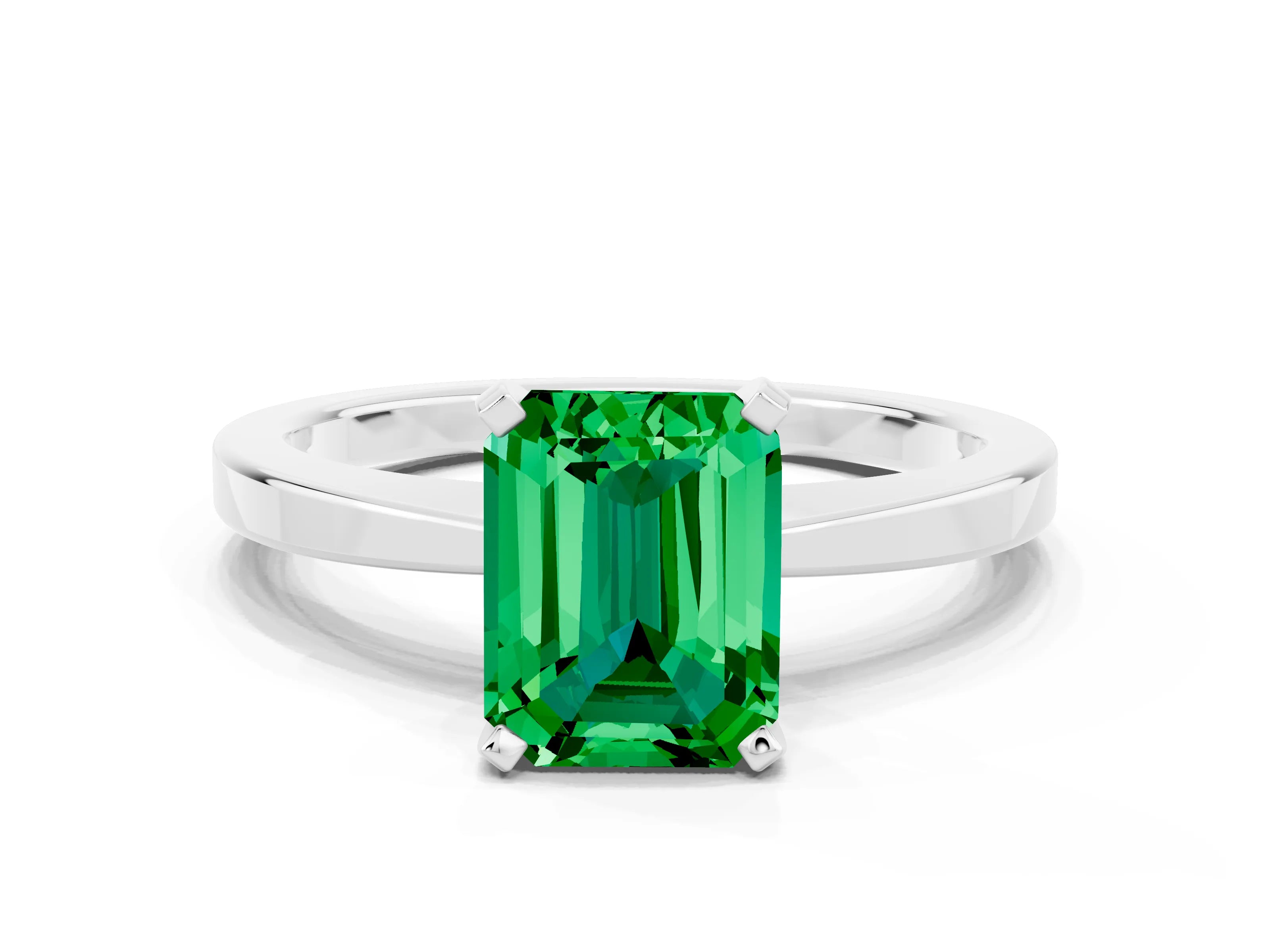 White gold Emerald Cut Emerald Solitaire Engagement Ring with Classic Band and Four-Prong Setting_24