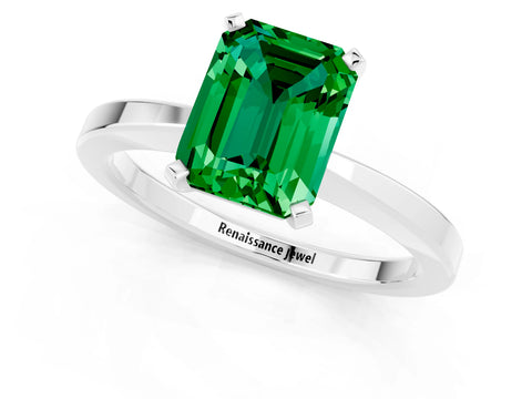 White gold Emerald Cut Emerald Solitaire Engagement Ring with Classic Band and Four-Prong Setting_25