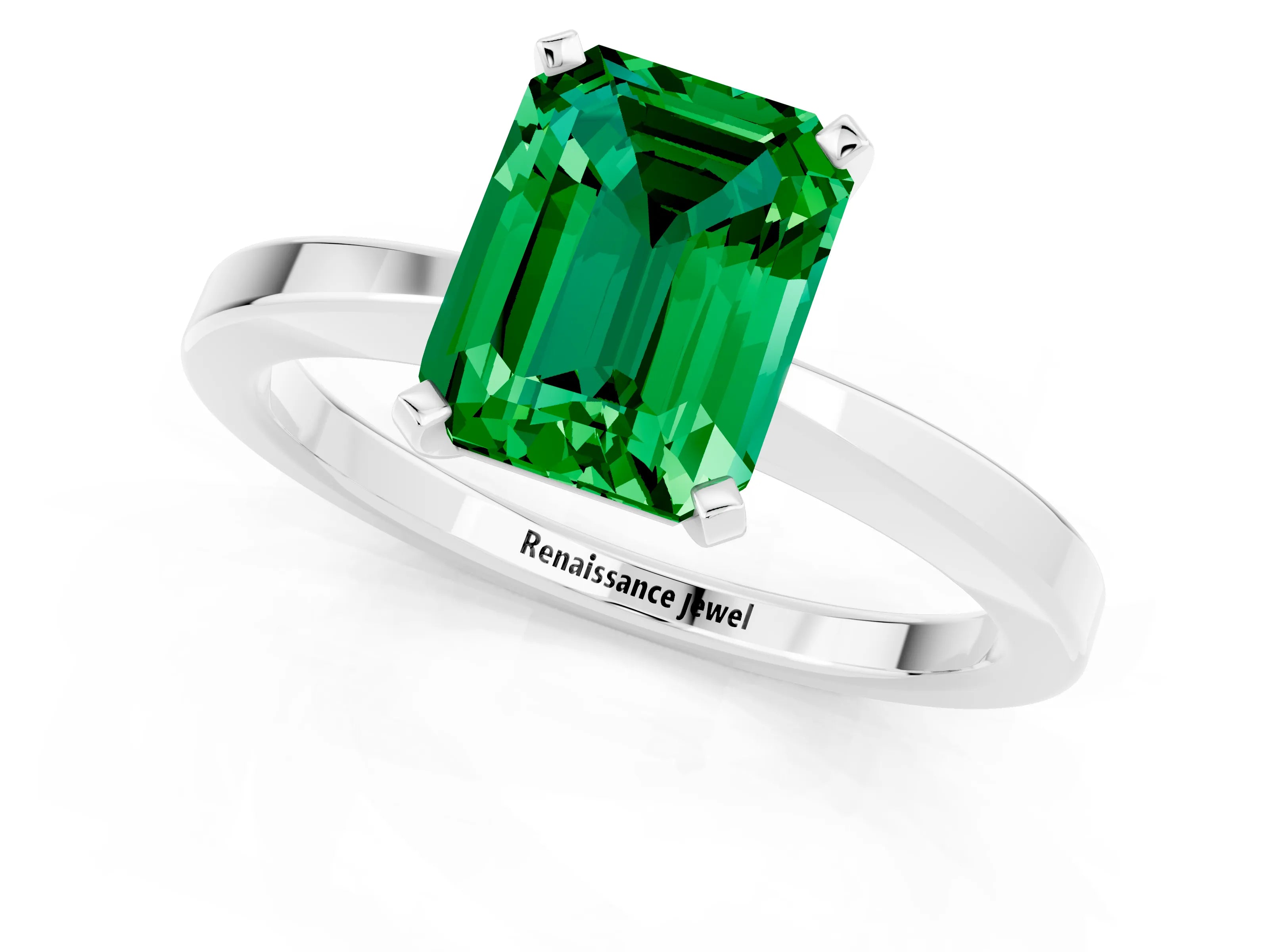 White gold Emerald Cut Emerald Solitaire Engagement Ring with Classic Band and Four-Prong Setting_25