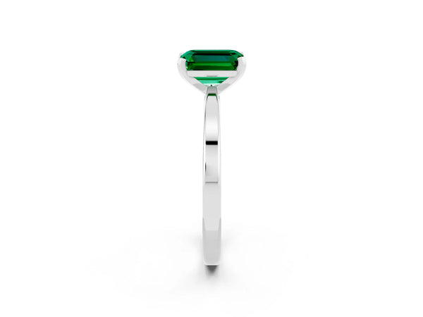 White gold Emerald Cut Emerald Solitaire Engagement Ring with Classic Band and Four-Prong Setting