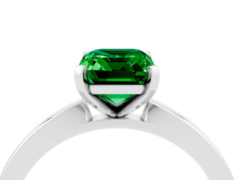 White gold Emerald Cut Emerald Solitaire Engagement Ring with Classic Band and Four-Prong Setting_28