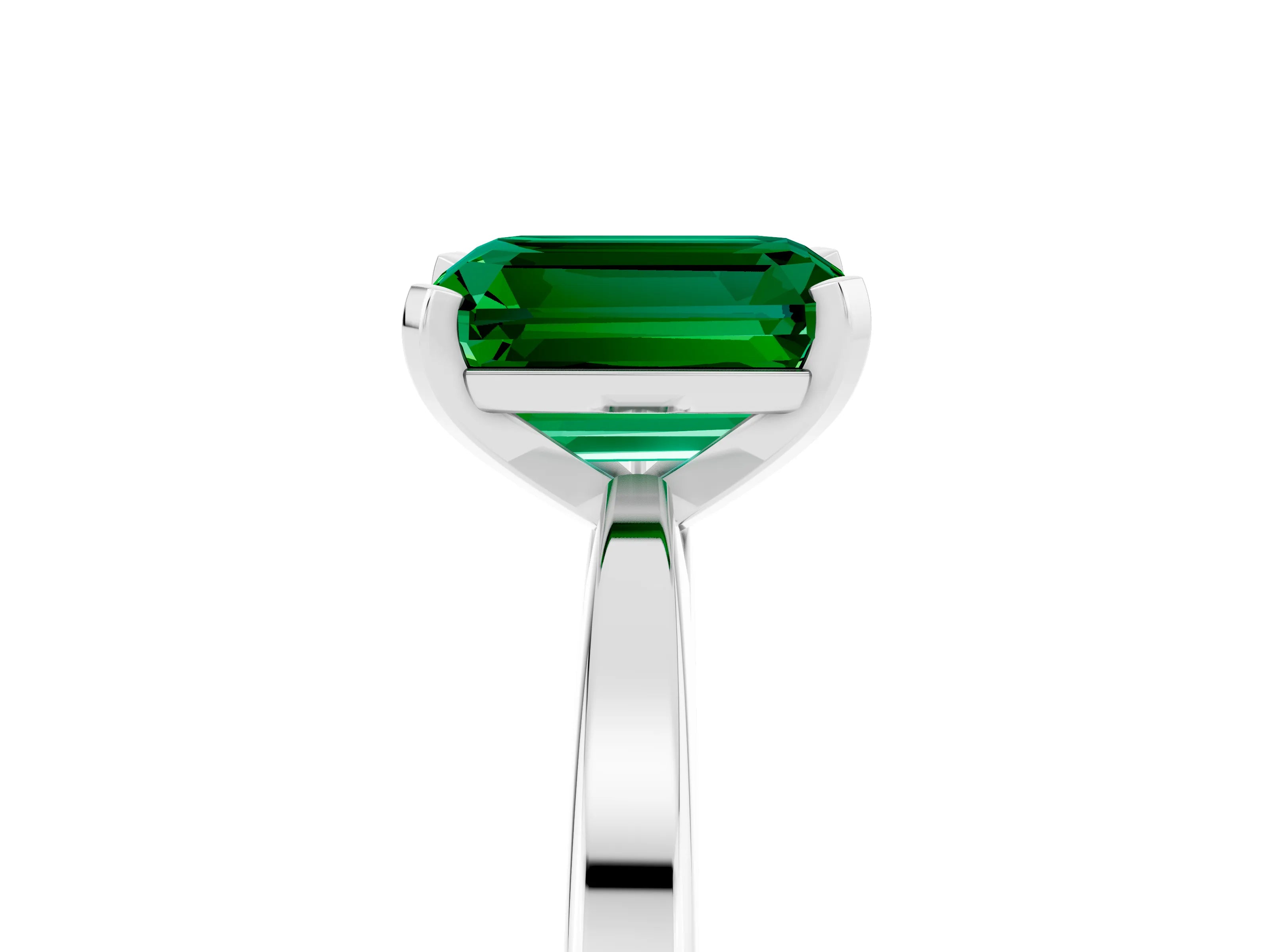 White gold Emerald Cut Emerald Solitaire Engagement Ring with Classic Band and Four-Prong Setting_29