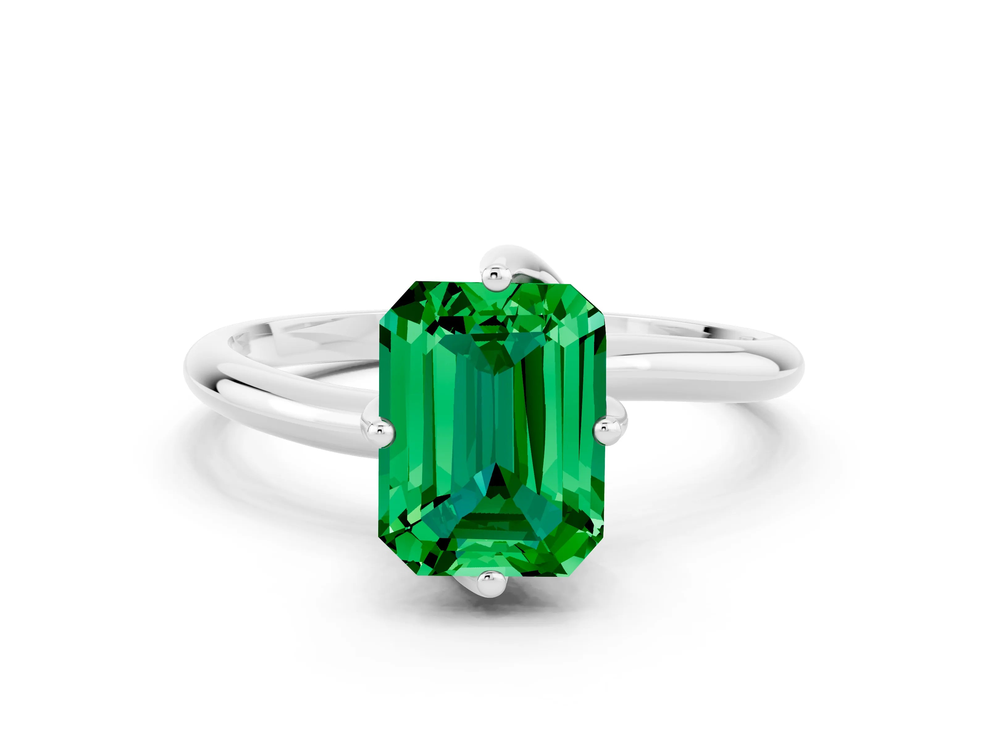 White gold Emerald Cut Emerald Solitaire Engagement Ring with Four-Prong Setting and Classic Band_12