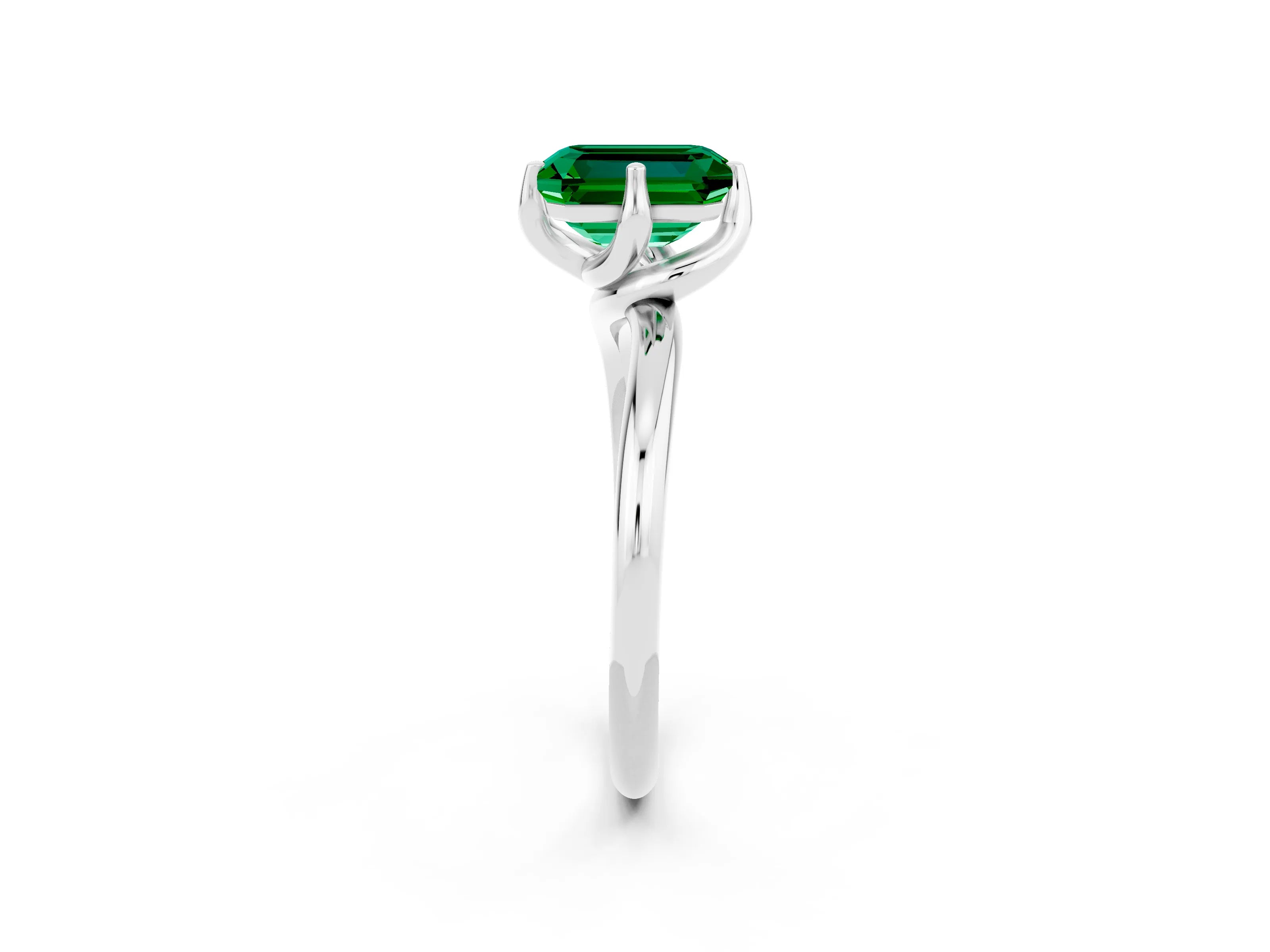 White gold Emerald Cut Emerald Solitaire Engagement Ring with Four-Prong Setting and Classic Band_14