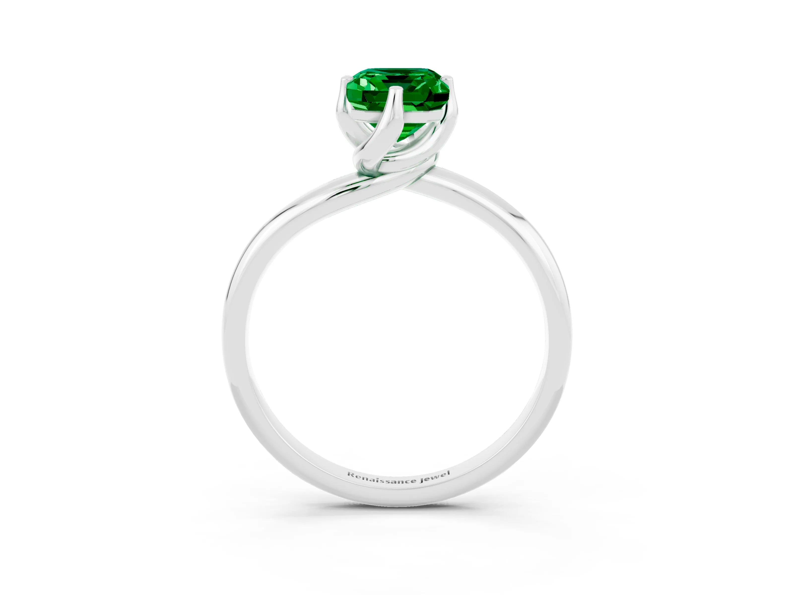 White gold Emerald Cut Emerald Solitaire Engagement Ring with Four-Prong Setting and Classic Band_15