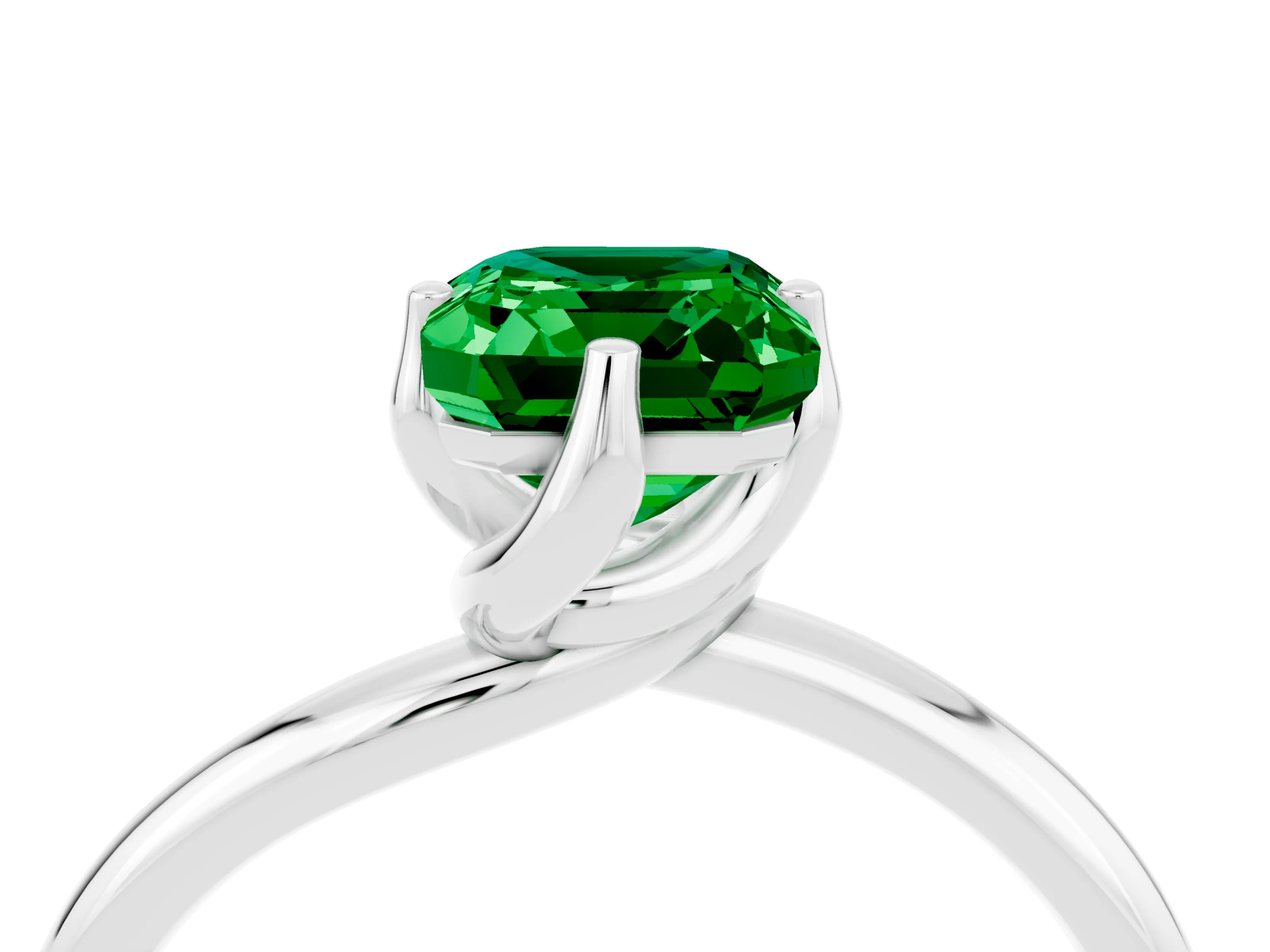 White gold Emerald Cut Emerald Solitaire Engagement Ring with Four-Prong Setting and Classic Band_16