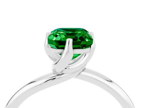 White gold Emerald Cut Emerald Solitaire Engagement Ring with Four-Prong Setting and Classic Band_16
